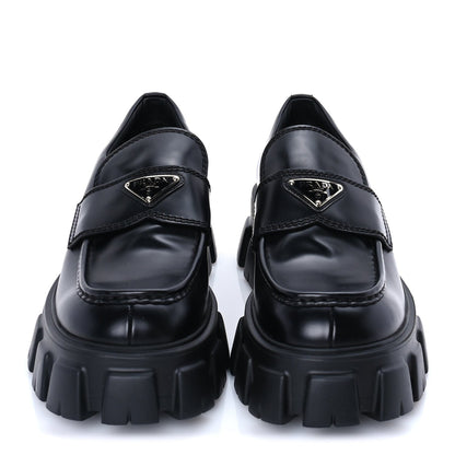 Prada Spazzolato Rois Metal Triangle Logo Mens Monolith 55mm Loafers 8 Black 3 of 7