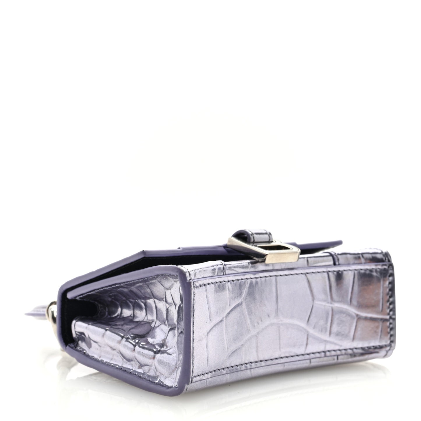 Metallic Calfskin Crocodile Embossed Hourglass Top Handle Bag Mini with Chain Lilac