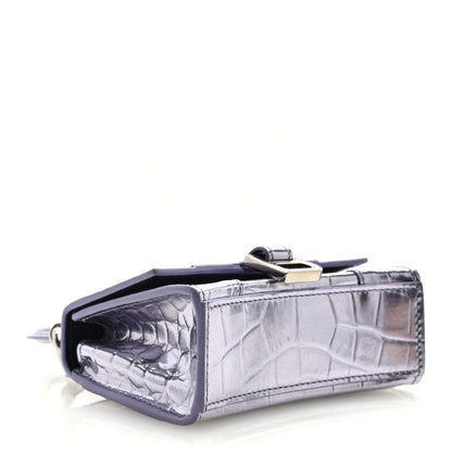 Balenciaga Metallic Calfskin Crocodile Embossed Hourglass Top Handle Bag Mini with Chain Lilac 4 of 8