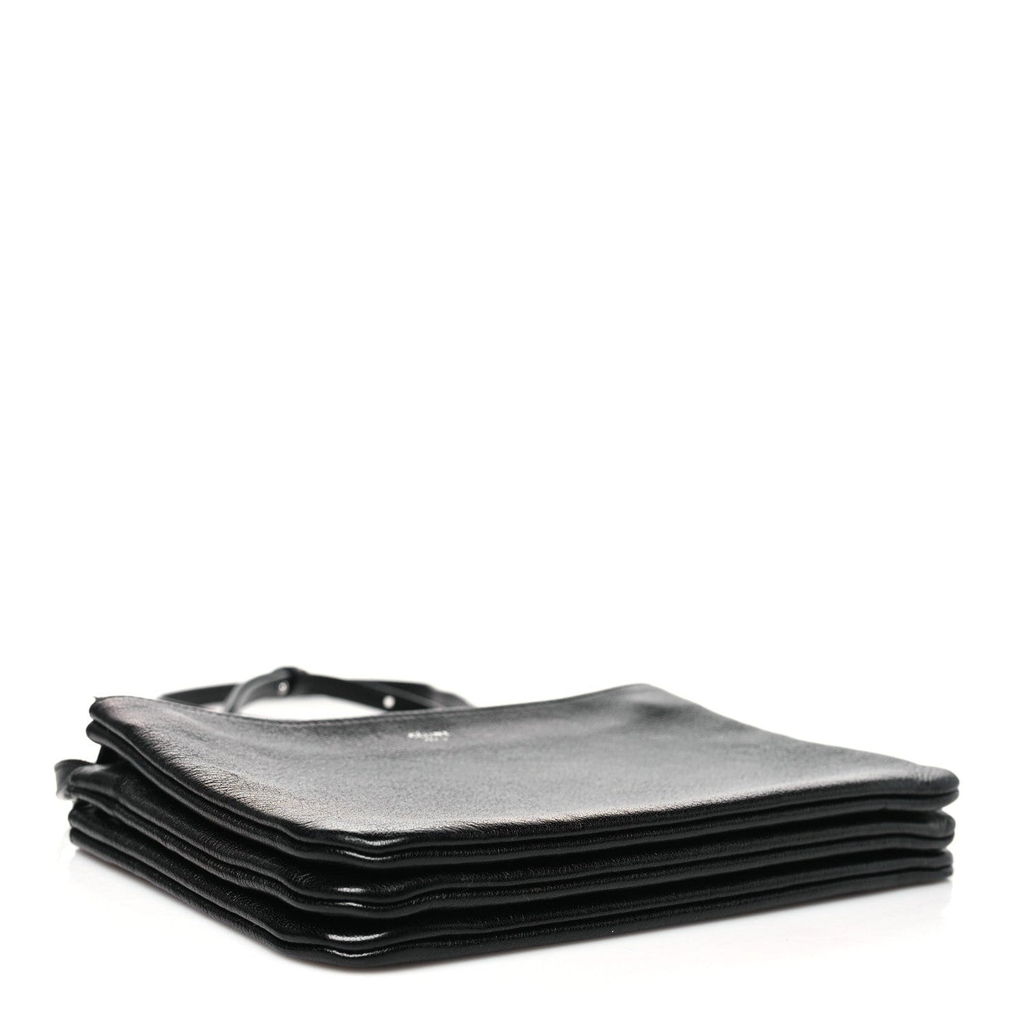 Shiny Textured Calfskin Trio Crossbody Bag Black