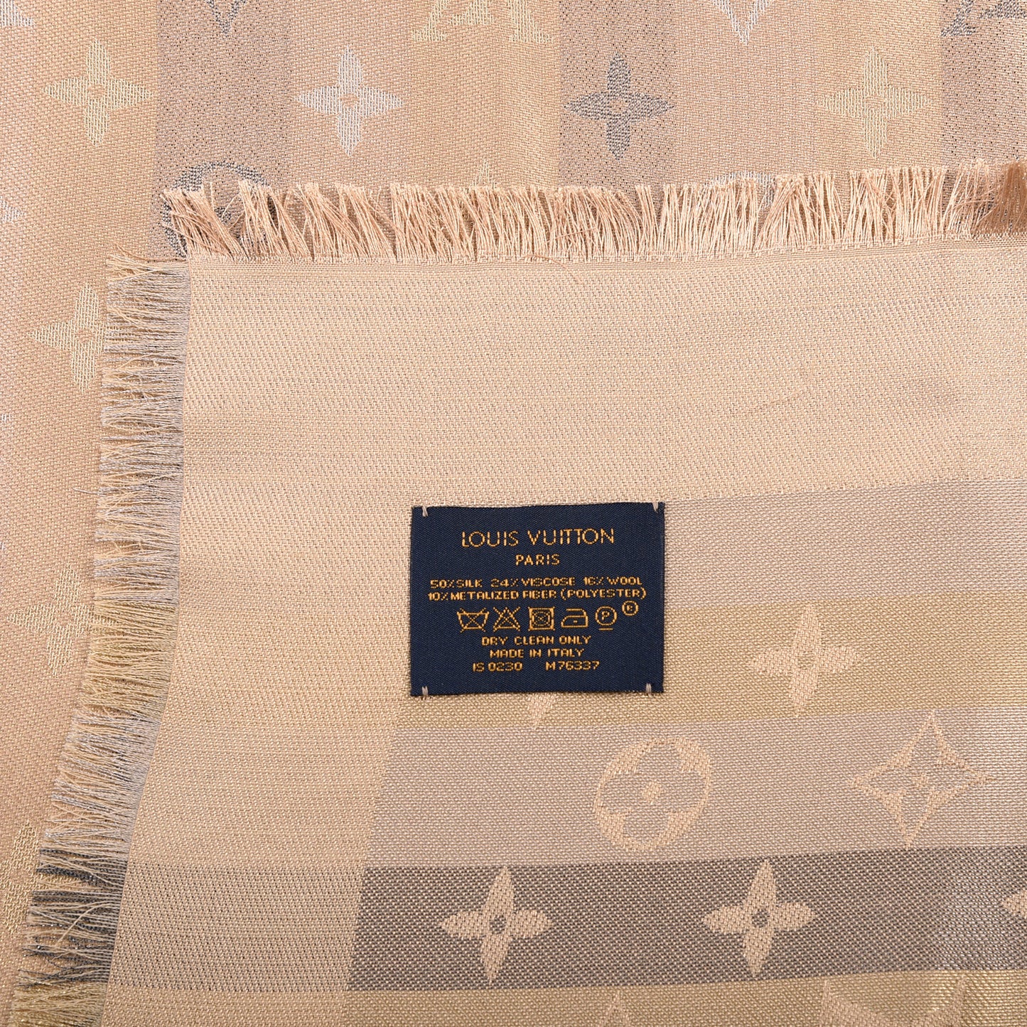 Silk Lurex Wool So Shine Monogram Shawl Beige