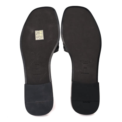 Prada Raffia Metal Triangle Logo 10mm Slide Sandals 39  Black 8 of 8