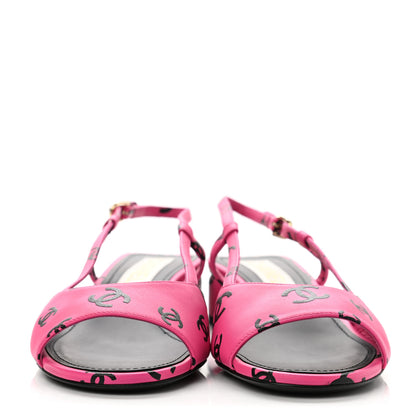 Chanel Printed Lambskin CC Slingback Sandals 38.5 Dark Pink 2 of 9