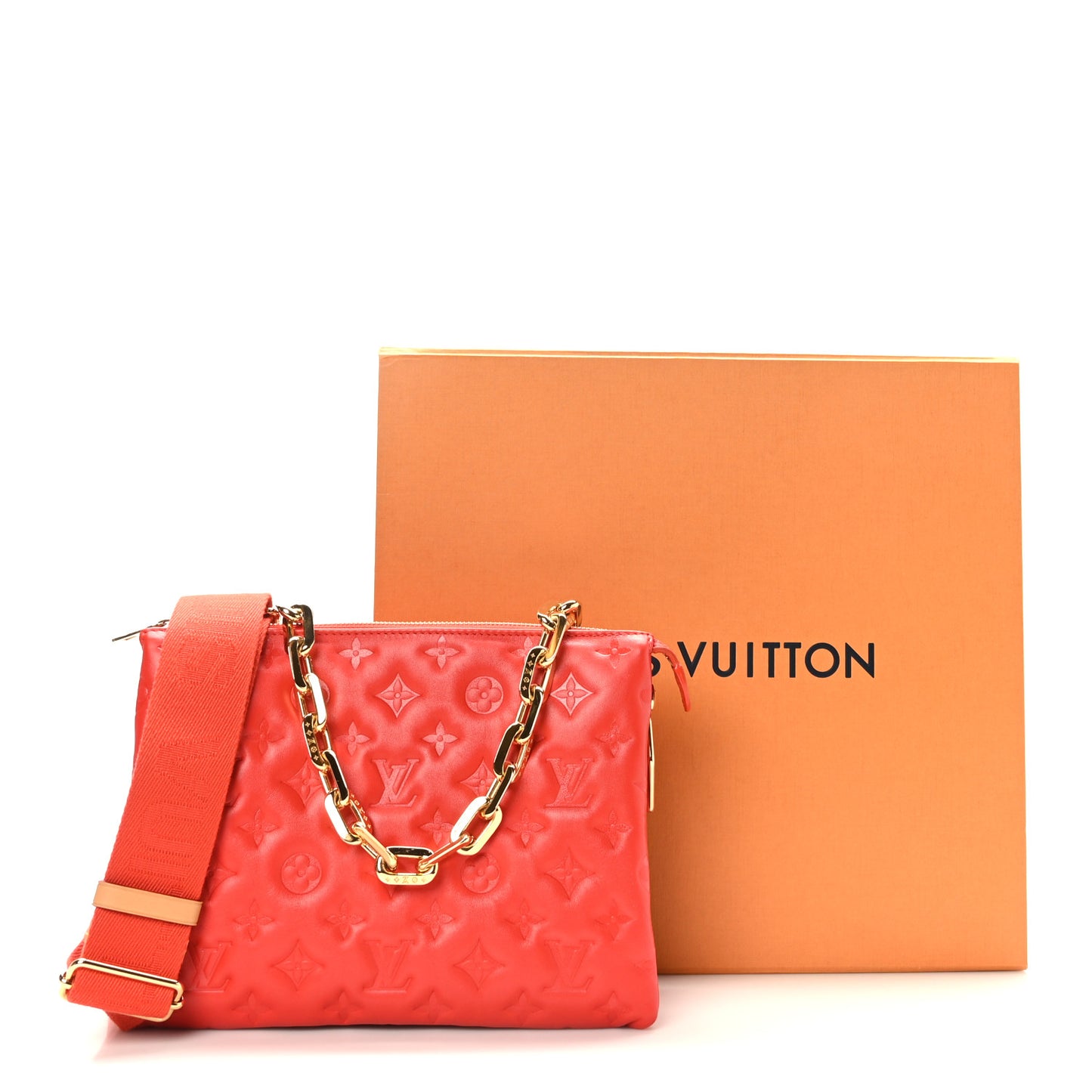 Lambskin Embossed Monogram Coussin PM Red