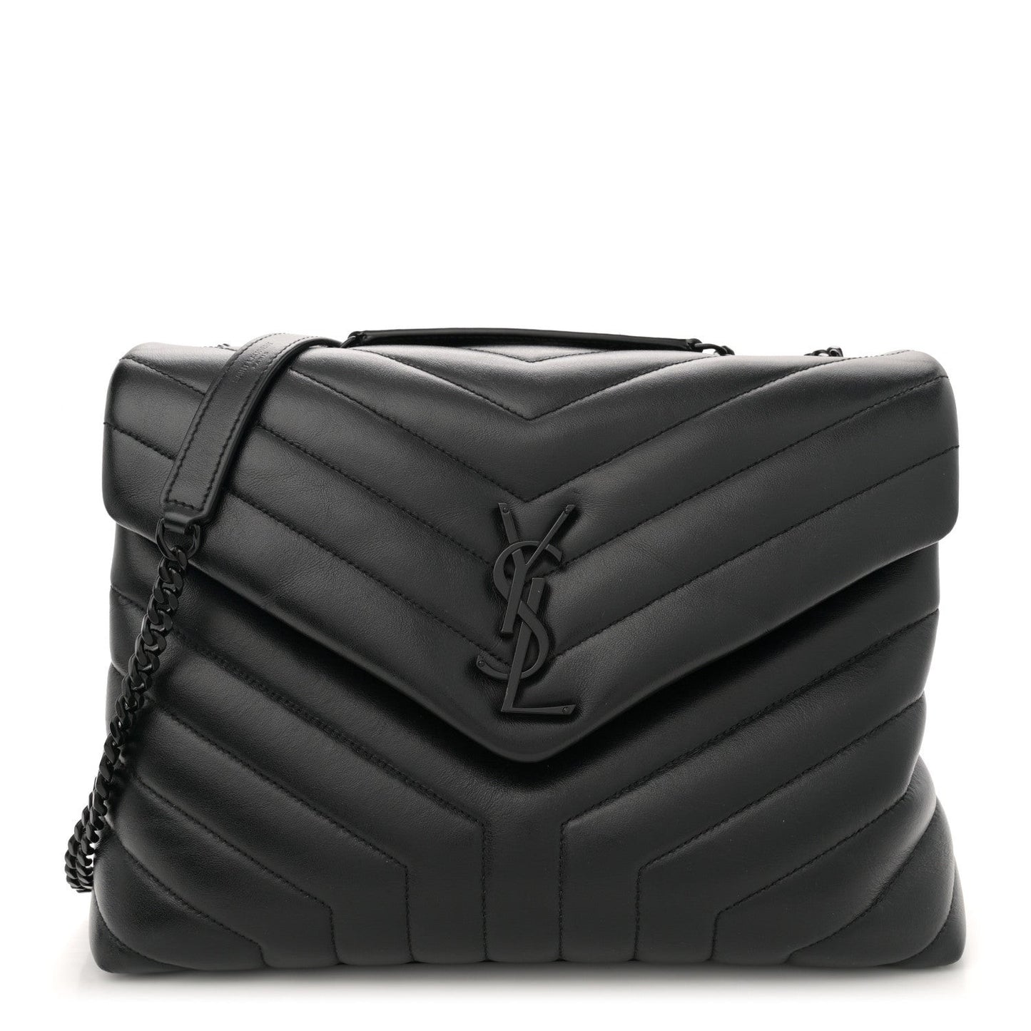 Calfskin Y Quilted Monogram Monochrome Medium Loulou Chain Satchel Black