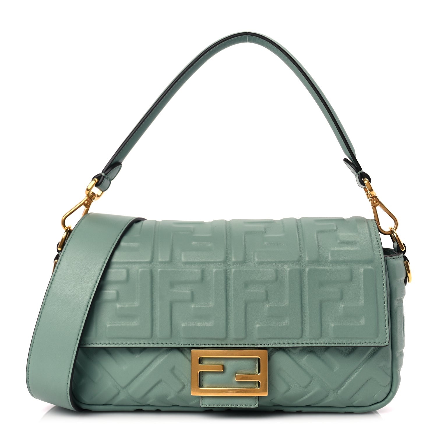 Fendi Nappa FF 1974 Embossed Baguette Menta 1 of 8
