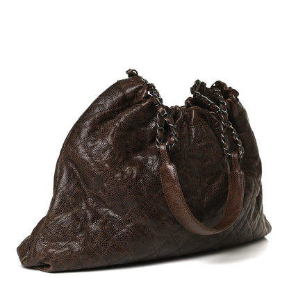 Chanel Distressed Glazed Caviar Quilted Medium Elastic Tote Brown 3 of 13