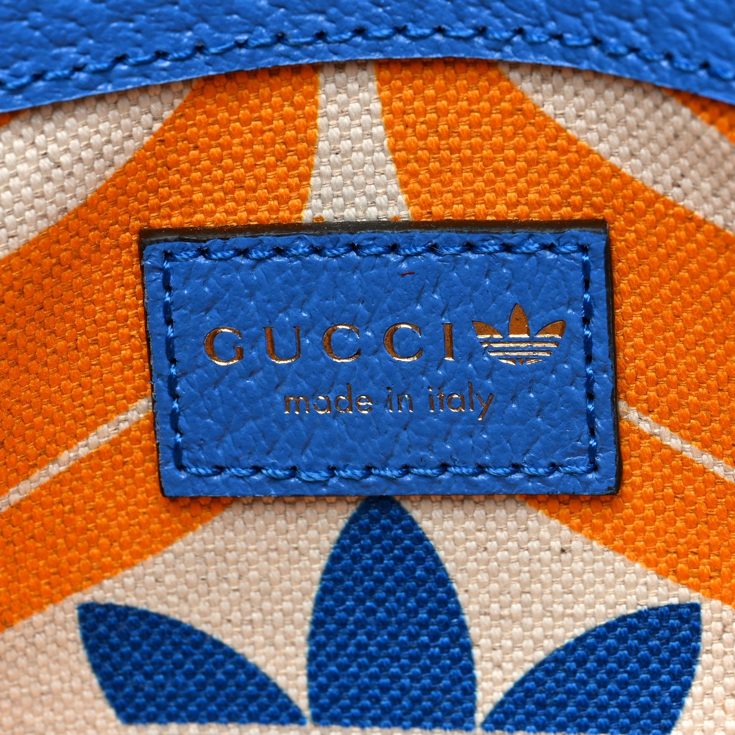 Gucci X ADIDAS Textured Dollar Calfskin Web Small Trefoil Horsebit 1955 Shoulder Bag Blue Off White 6 of 10