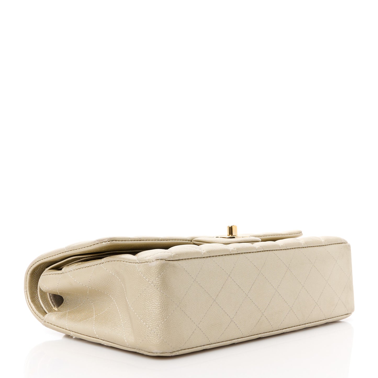 Metallic Caviar Quilted Medium Double Flap Light Gold