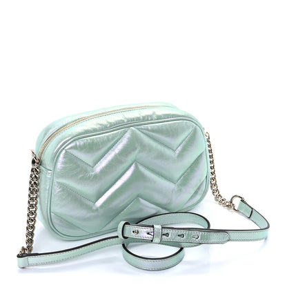 Gucci Iridescent Nappa Chevron Matelasse Small GG Marmont Chain Shoulder Bag Iridescent Salvy Green 2 of 8