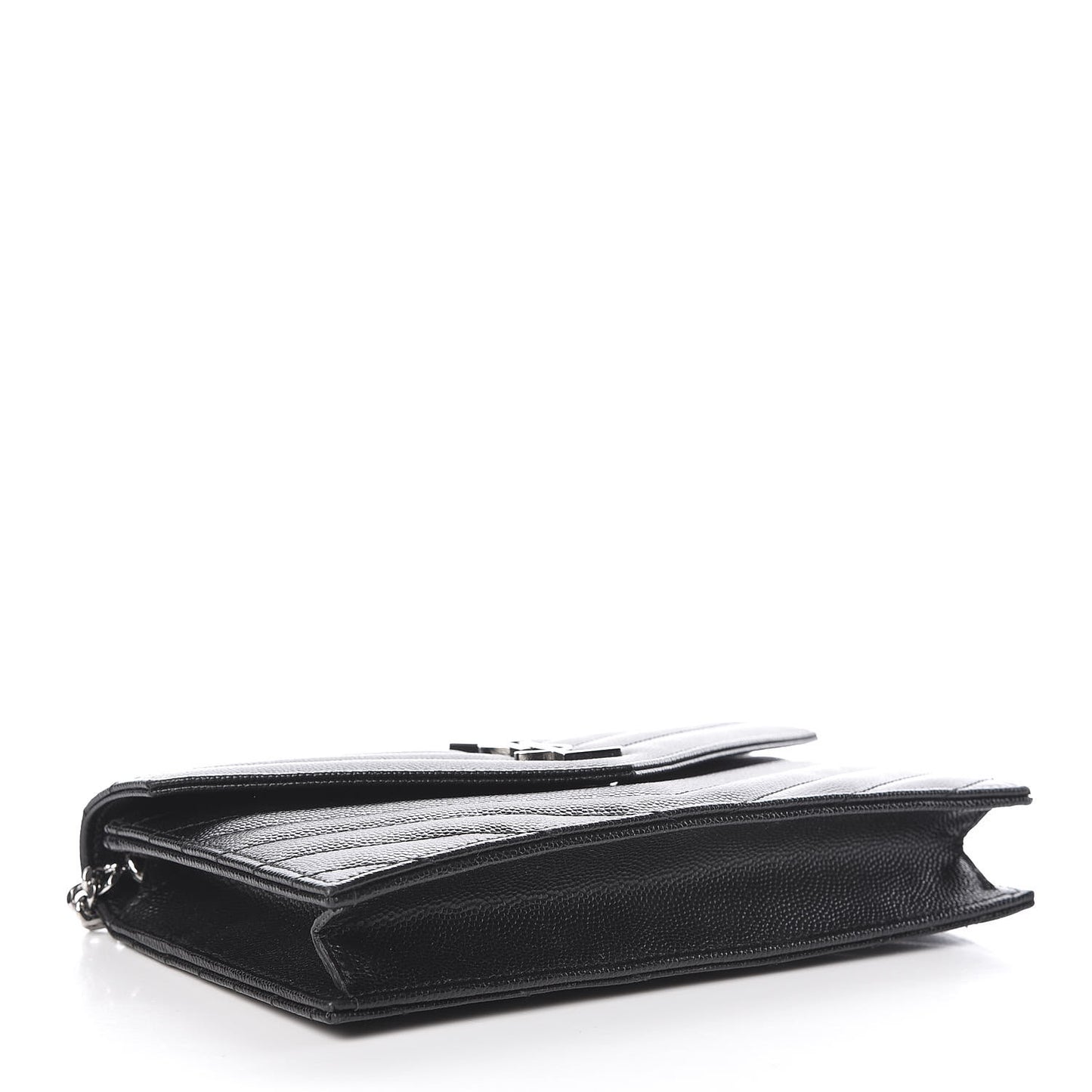 Grain De Poudre Matelasse Chevron Monogram Envelope Chain Wallet Black