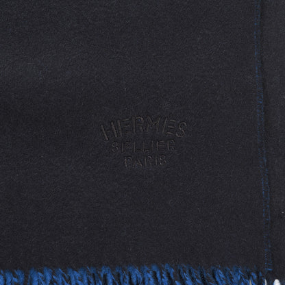 Hermes Cashmere Fringe Double Face Stole Black Bleu Saphir 6 of 7