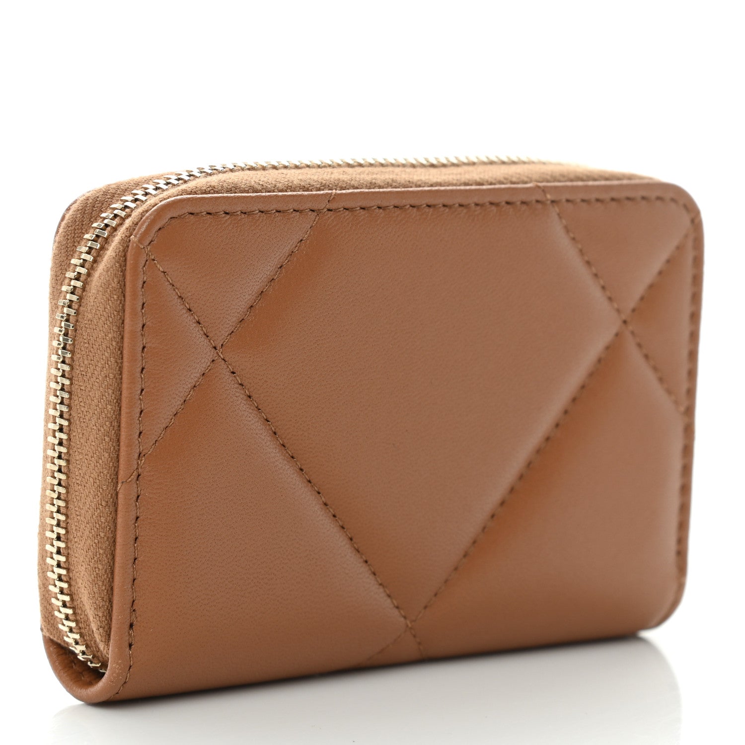 Chanel Lambskin Quilted Chanel 19 Zip Around Coin Purse Wallet Brown 3 of 10