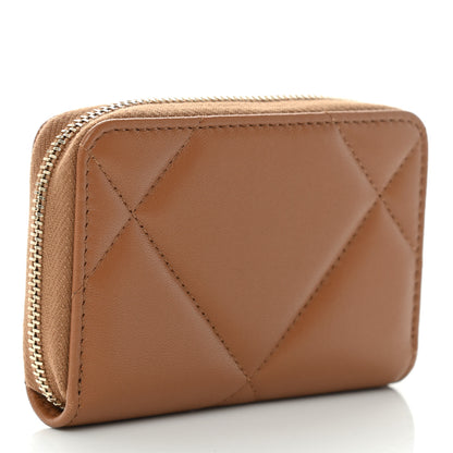 Chanel Lambskin Quilted Chanel 19 Zip Around Coin Purse Wallet Brown 3 of 10