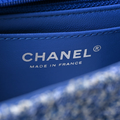 Chanel Tweed Quilted Mini Rectangular Flap Blue White 6 of 12