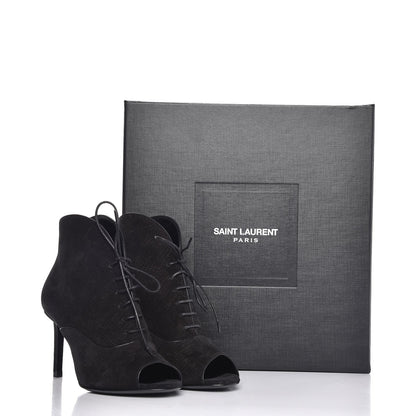 Saint Laurent Suede Lizard Embossed Lace Up Jane 80 Booties 35 Black 8 of 8