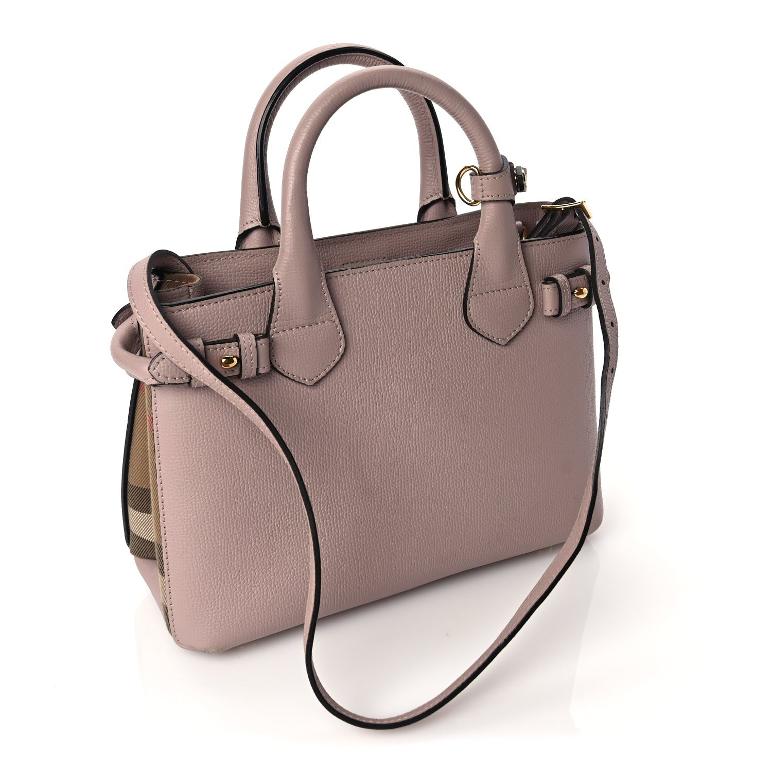Burberry Derby Calfskin House Check Small Banner Tote Pink 2 of 8