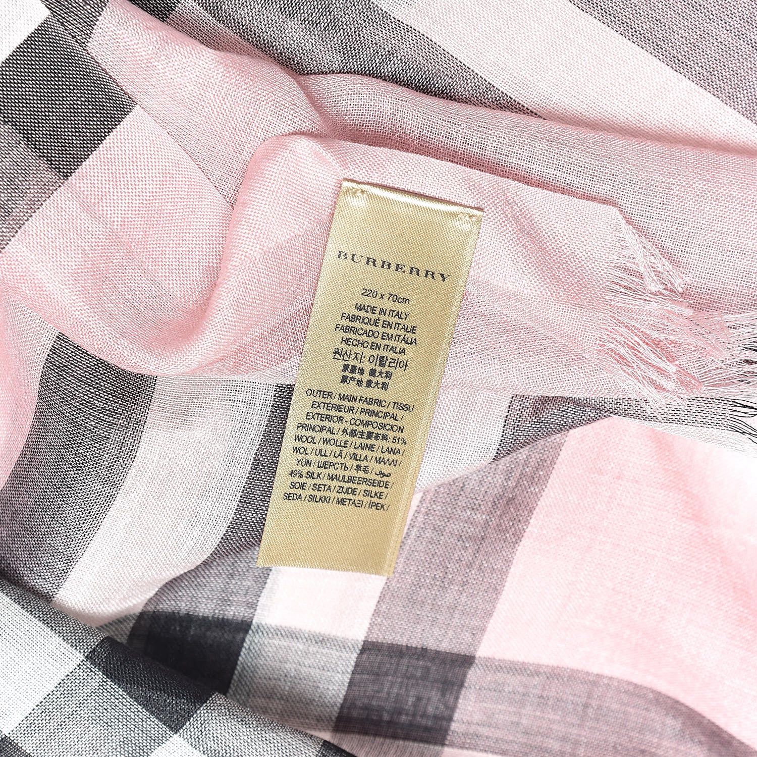 Burberry Wool Silk Gauze Giant Check Lightweight Scarf Rose 4 of 4