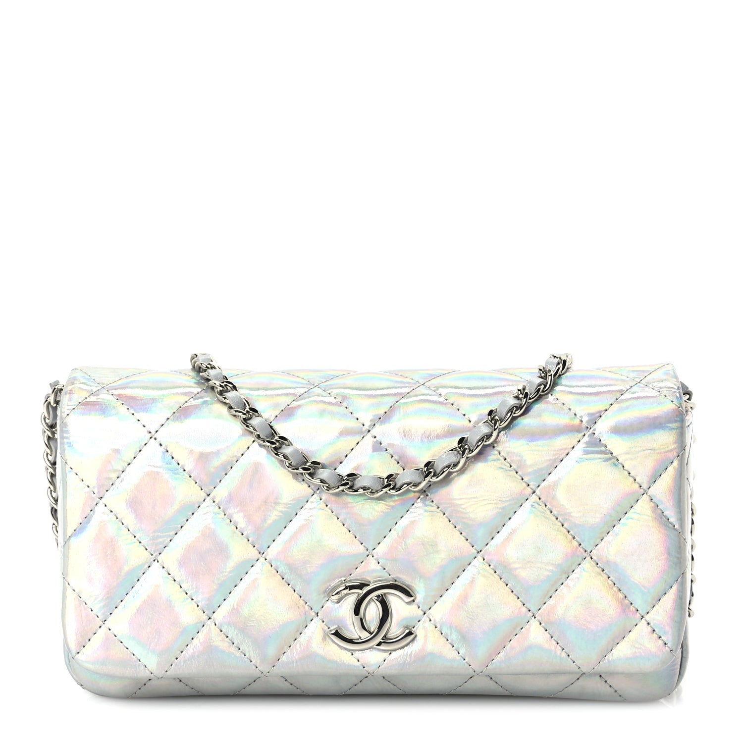 Chanel Iridescent Mirror Goatskin Quilted Clutch With Chain  Silver 1 of 9