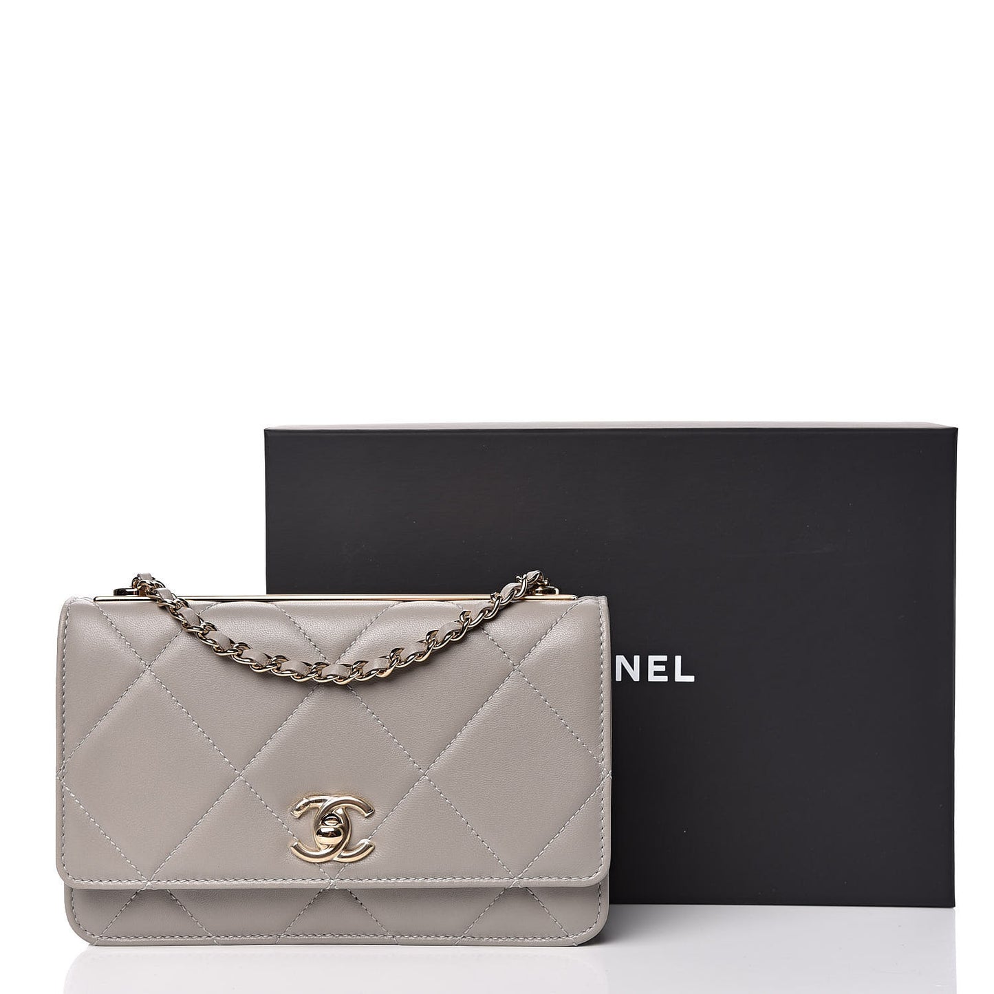 Lambskin Quilted Trendy CC Wallet On Chain WOC Grey
