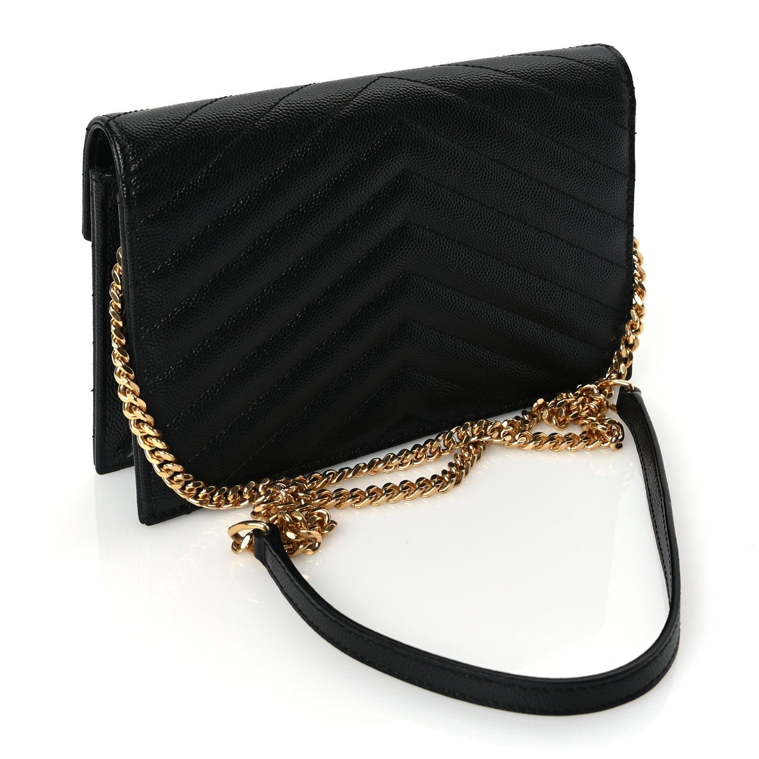 Saint Laurent Grain De Poudre Matelasse Chevron Monogram Envelope Chain Wallet 2 of 8