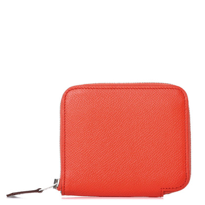 Hermes Epsom Silk'in Compact Wallet Orange Poppy Bleu Saint Cyr 1 of 7