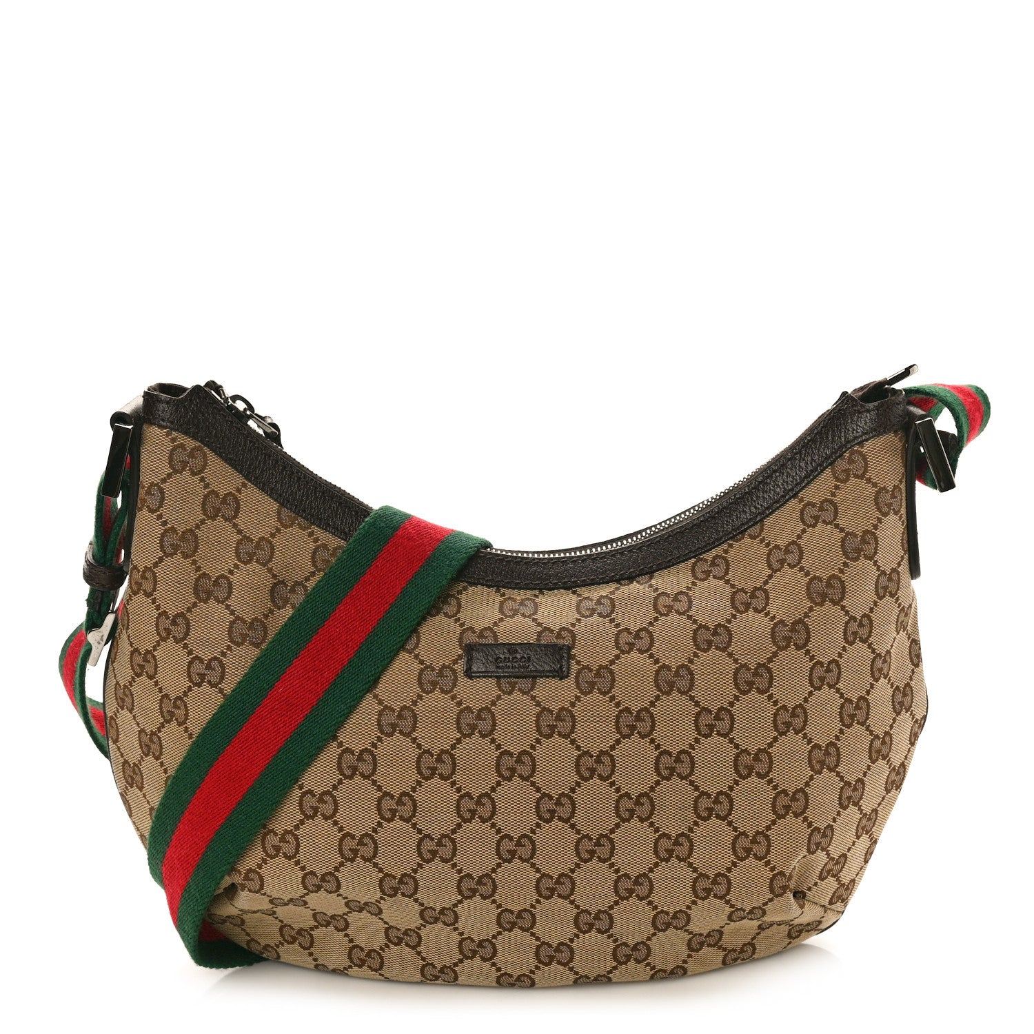 Gucci Monogram Web Medium Half Moon Hobo Dark Brown 1 of 10