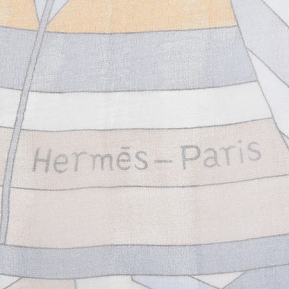 Hermes Mousseline Silk Rose De Compas Stole Scarf Bleu Glacier Beige Gris 5 of 7