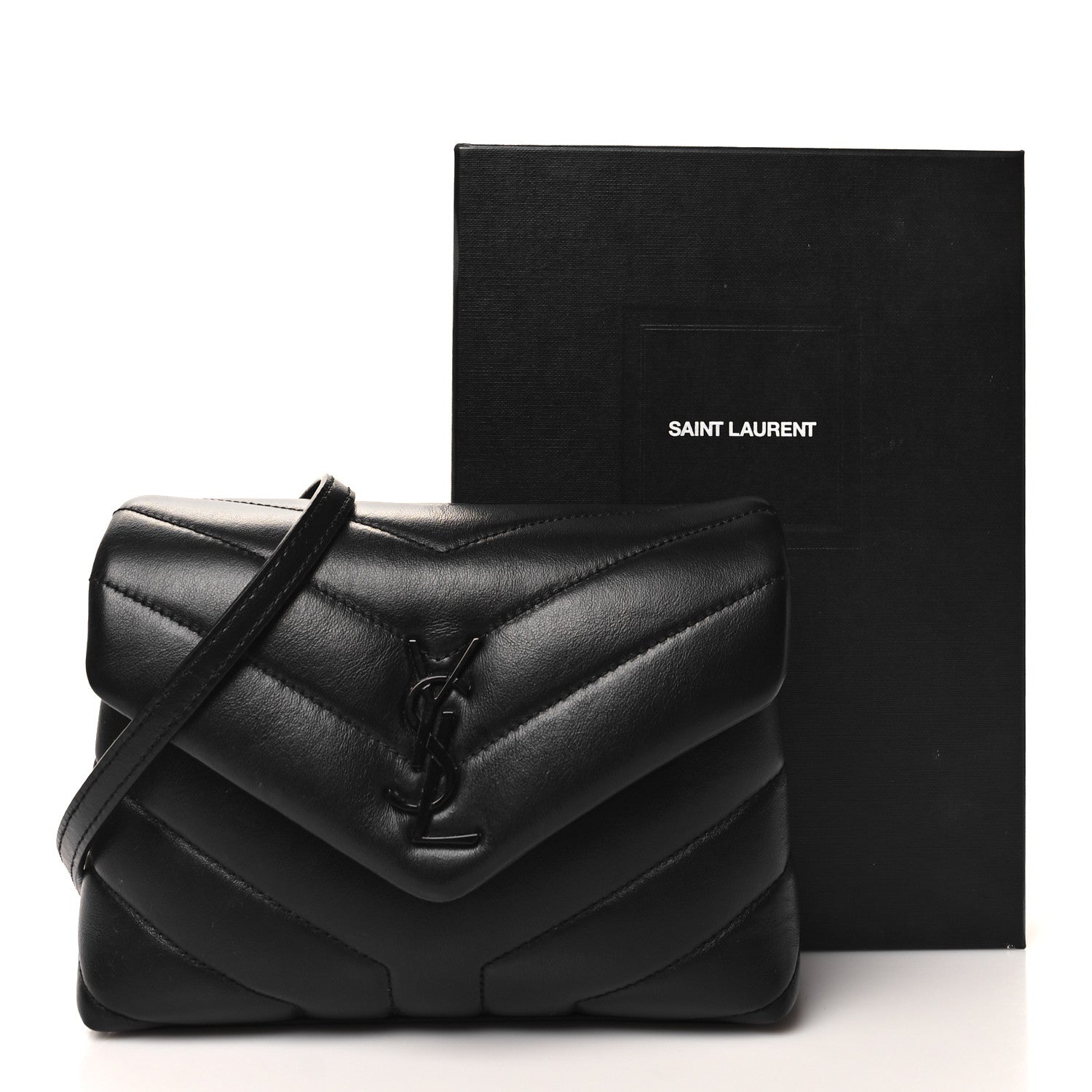 Saint Laurent Calfskin Y Quilted Monogram Monochrome Toy Loulou Crossbody Bag Black 12 of 12