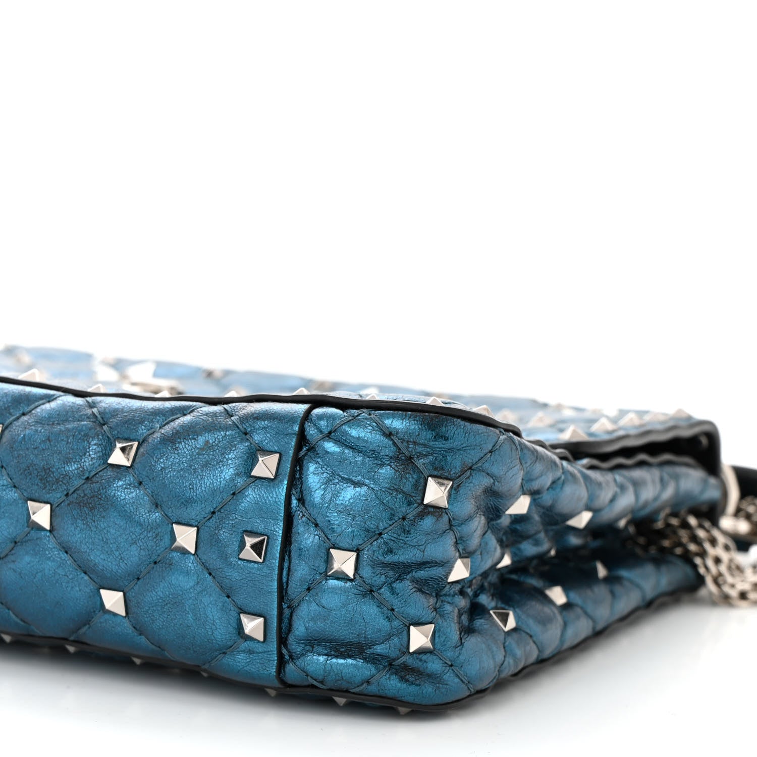 Valentino Garavani Metallic Wrinkled Lambskin Star Medium Rockstud Spike Shoulder Bag Peacock 9 of 10