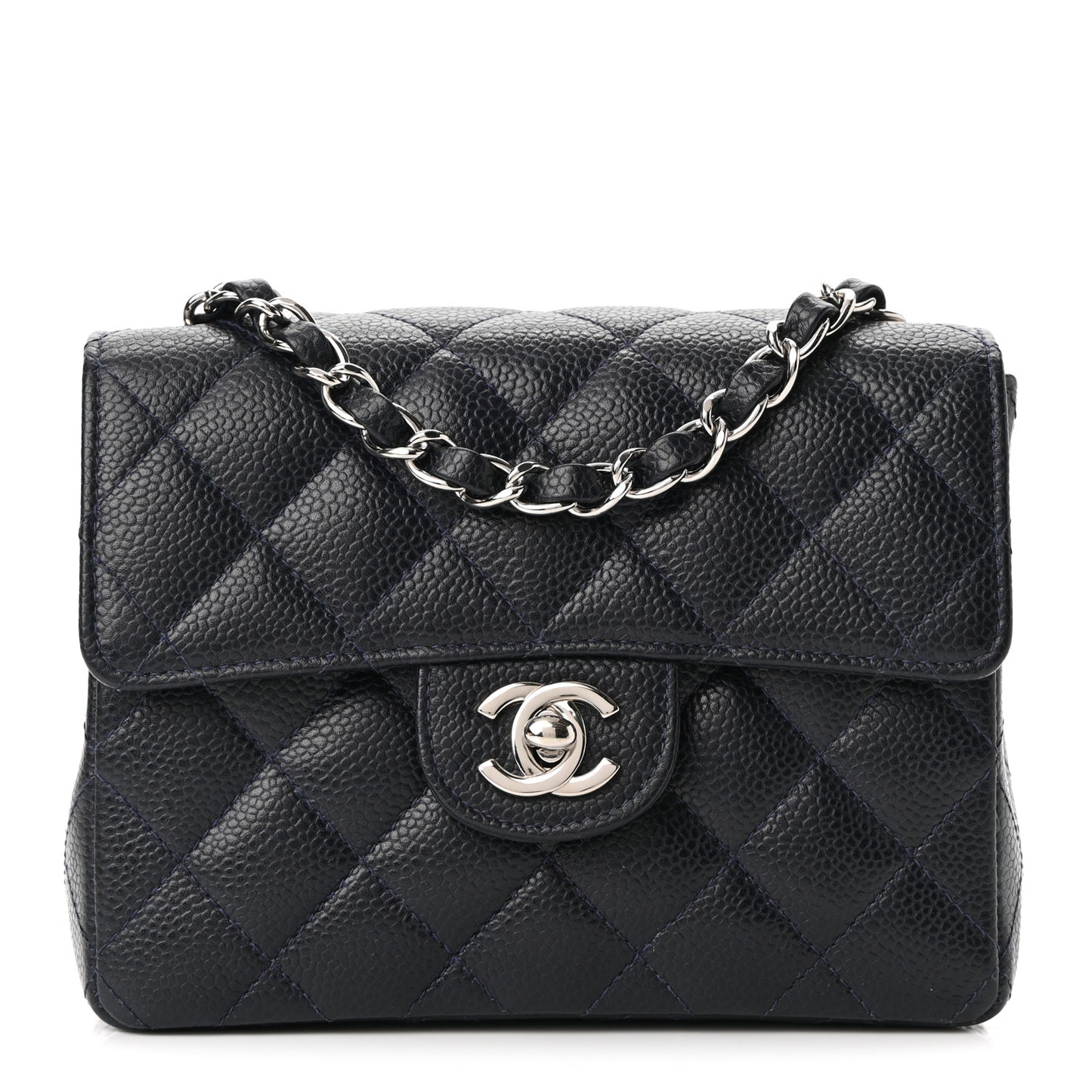 Caviar Quilted Mini Square Flap Navy