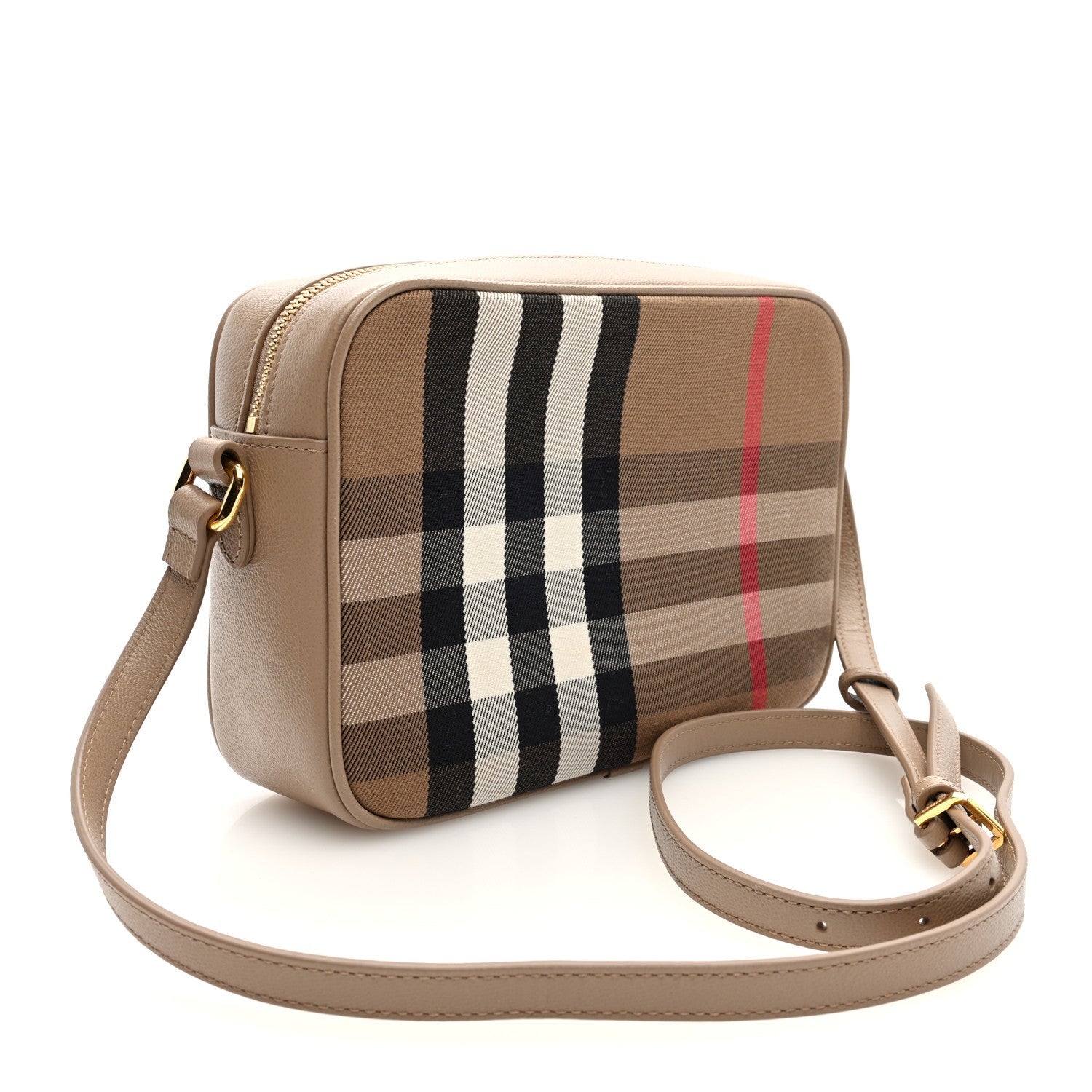 Burberry Calfskin House Check Medium Camera Bag Chestnut Beige 3 of 7