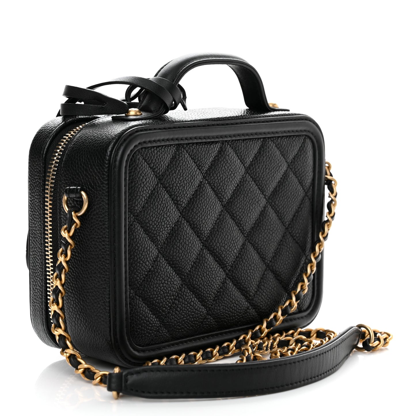 Caviar Quilted Small CC Filigree Vanity Case Black