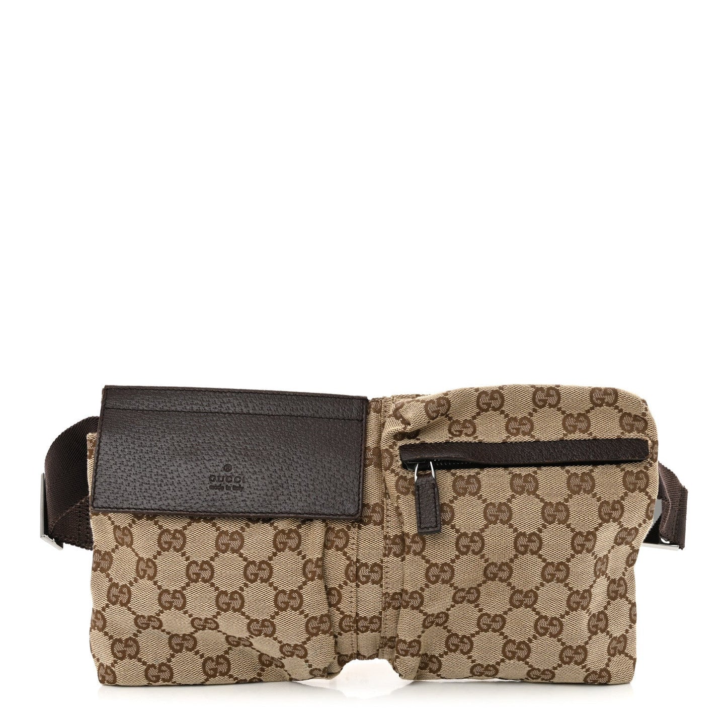 GG Monogram Double Pocket Belt Bag Dark Brown