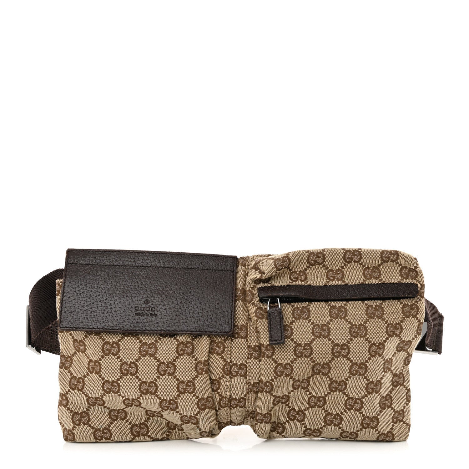 Gucci GG Monogram Double Pocket Belt Bag Dark Brown 1 of 7