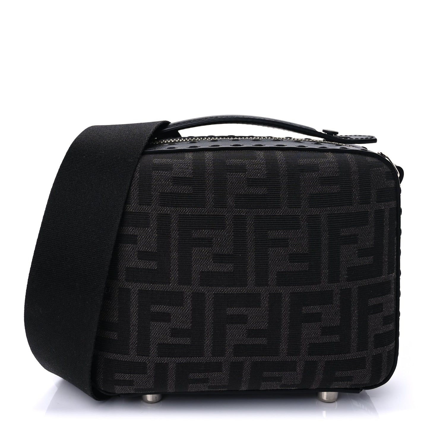 Recycled Fabric Jacquard Vitello Astro FF 1974 Mini Suitcase Bag Asfalto Black