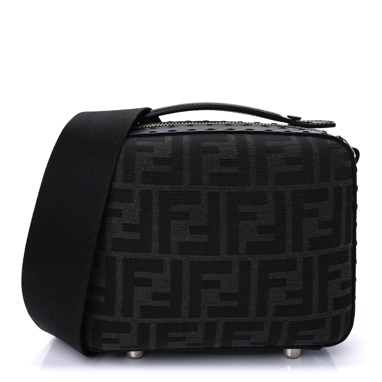 Fendi Recycled Fabric Jacquard Vitello Astro FF 1974 Mini Suitcase Bag Asfalto Black 1 of 8