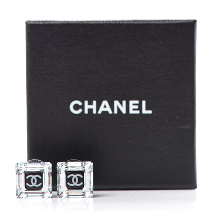 Chanel Crystal CC Square Charm Earrings Black 5 of 5