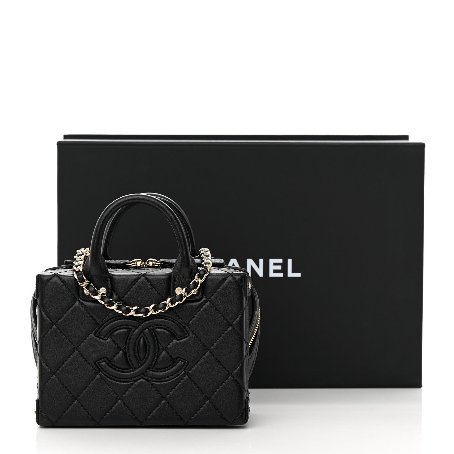 Chanel Calfskin Quilted Small Studded Square Vanity Case Black 12 of 12