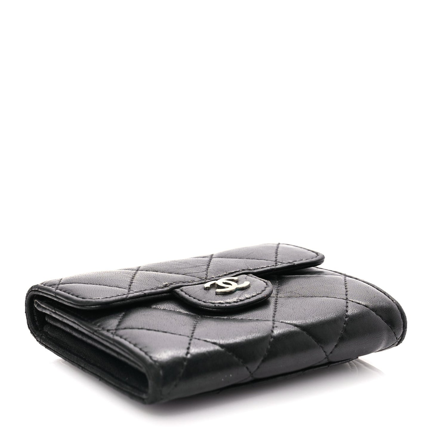 Lambskin Quilted Flap Card Holder Wallet Black