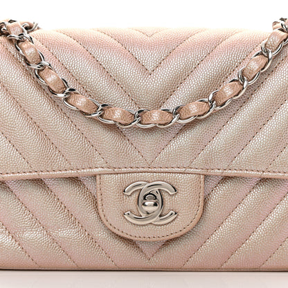 Chanel Iridescent Caviar Chevron Quilted Mini Rectangular Flap Light Gold 7 of 12
