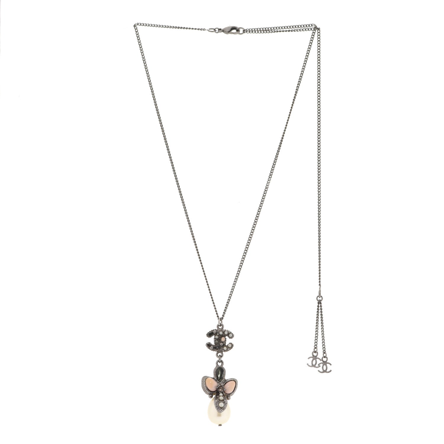 Chanel Ruthenium Pearl CC Drop Necklace 3 of 6