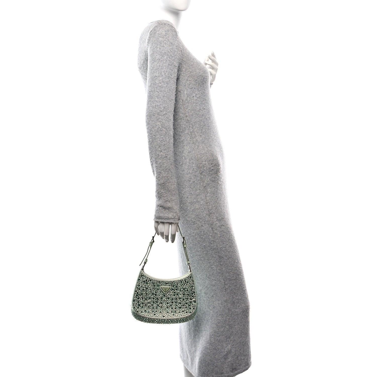 Prada Satin Crystal Cleo Adjustable Strap Shoulder Bag Acqua 2 of 7