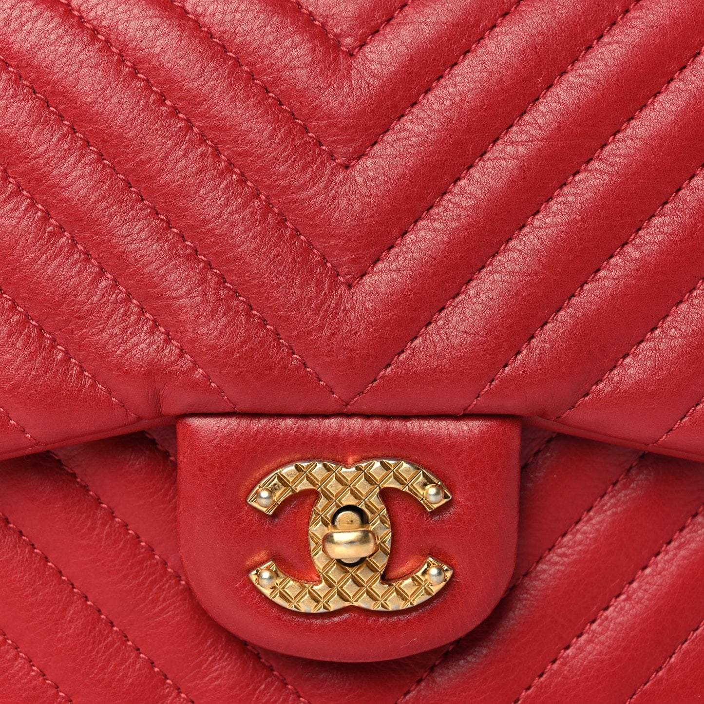 Calfskin Chevron Quilted Mini Rock The Corner Flap Red