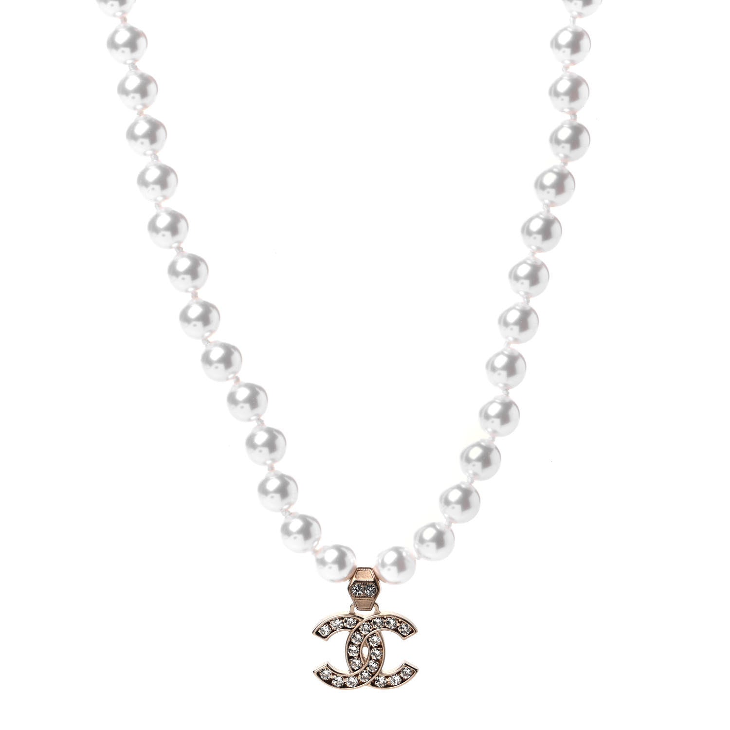 Chanel Pearl Crystal CC Short Necklace Gold 1 of 4