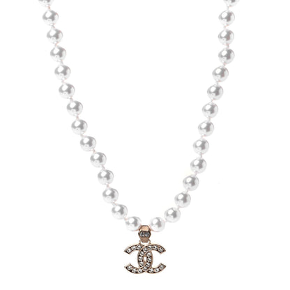 Chanel Pearl Crystal CC Short Necklace Gold 1 of 4