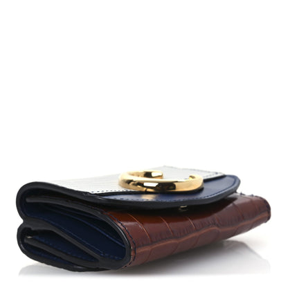 Chloe Lizard Crocodile Embossed Shiny Calfskin Small C Tri-Fold Wallet Chestnut Brown Blue Chestnut Brown Blue 4 of 7