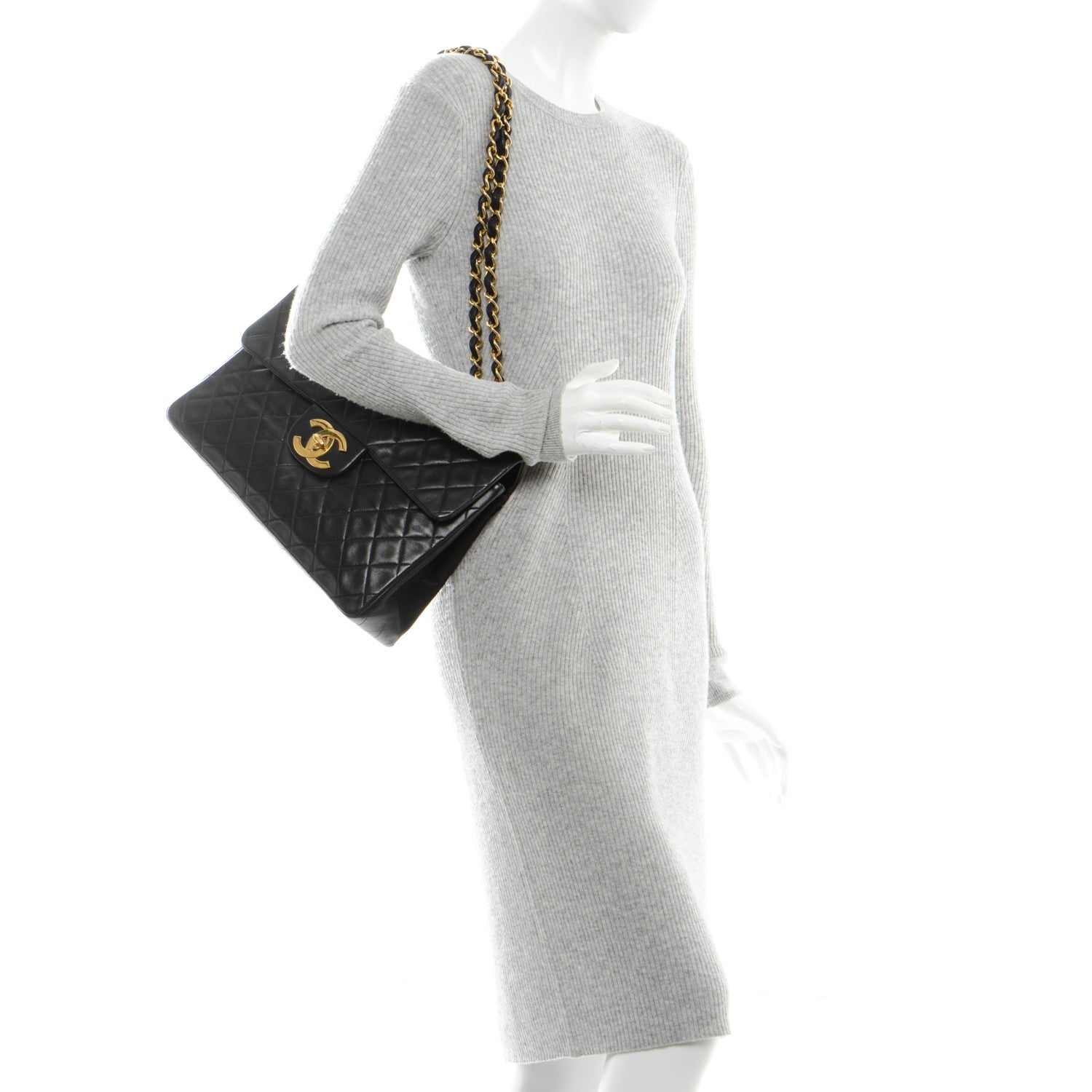 Chanel Lambskin Quilted XL Jumbo Single Flap Black 2 of 11