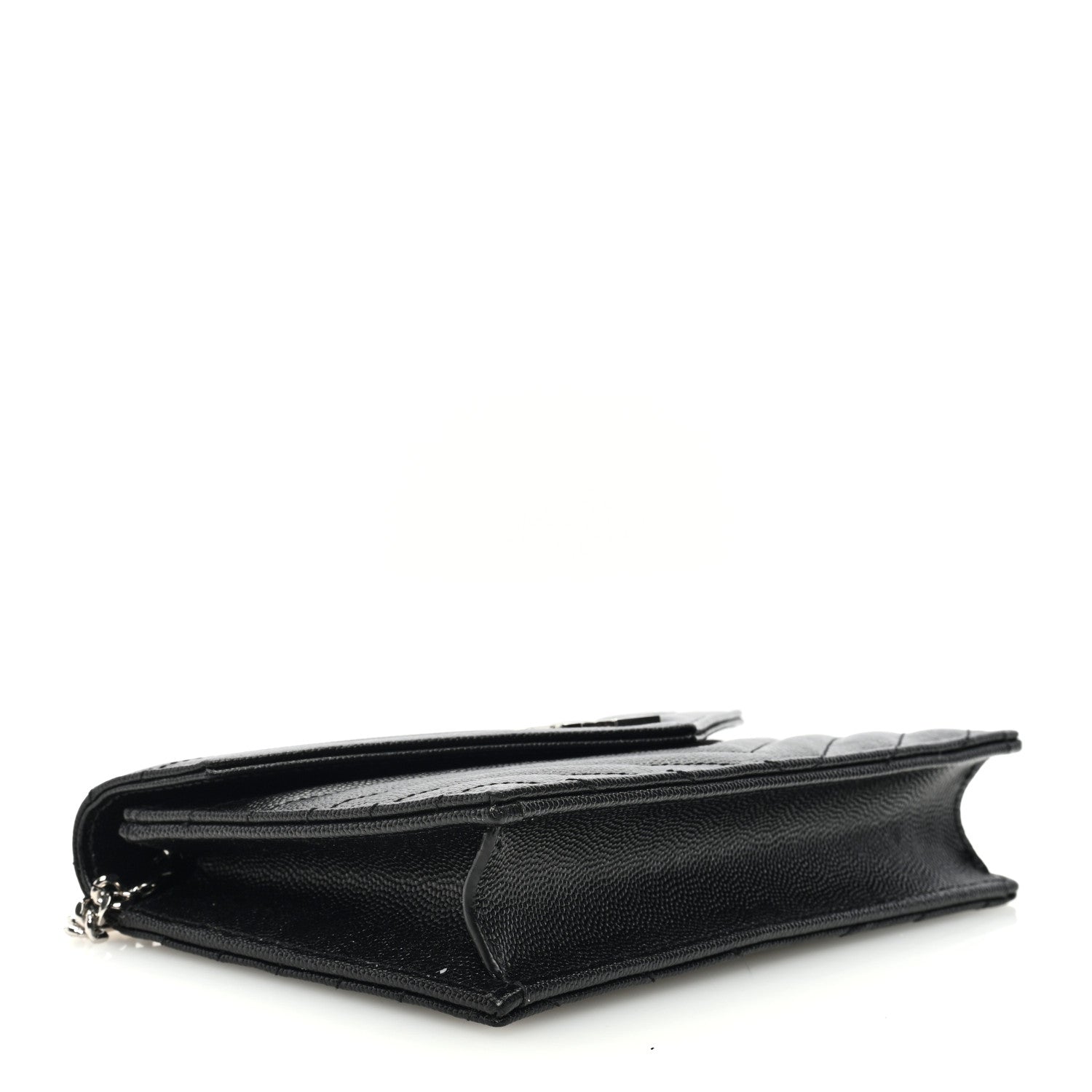 Saint Laurent Grain De Poudre Matelasse Chevron Monogram Envelope Chain Wallet Black 4 of 10