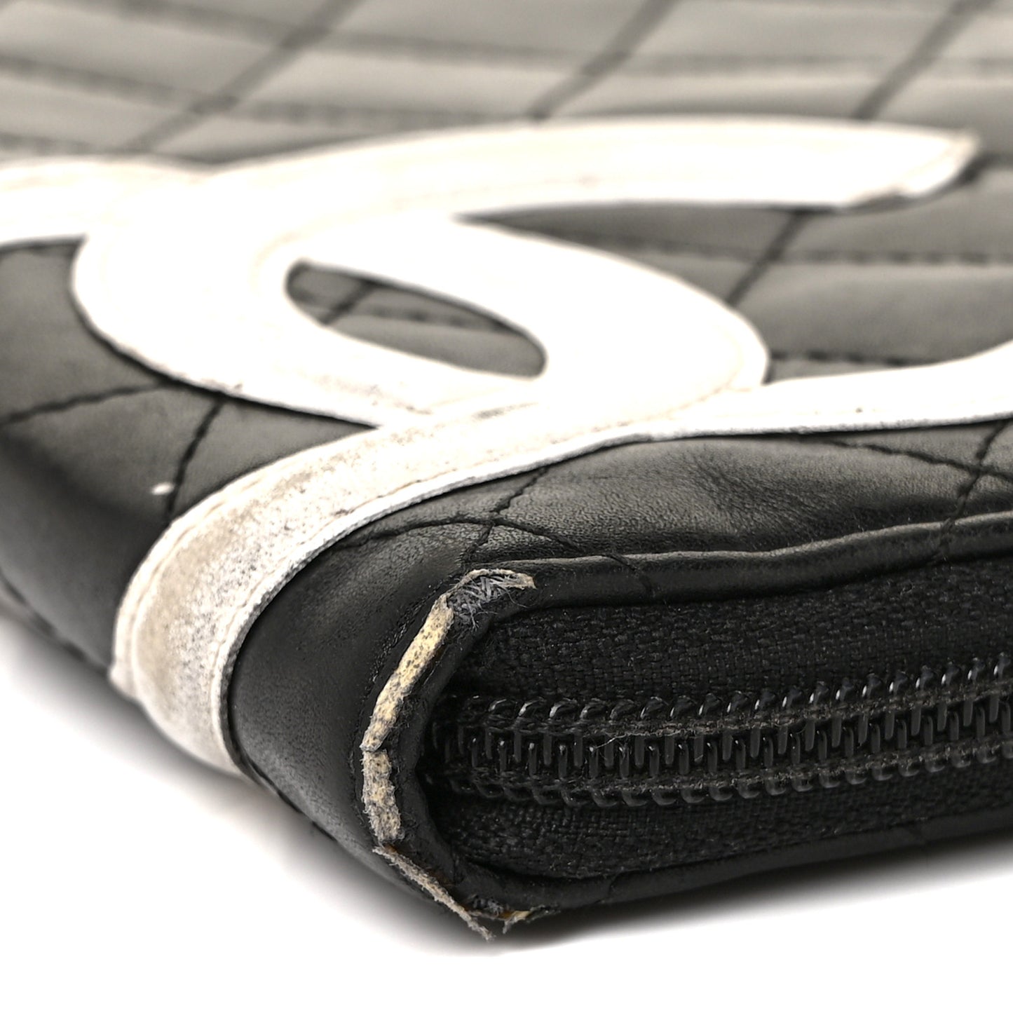 Calfskin Cambon Zip Around Organizer Wallet Black White